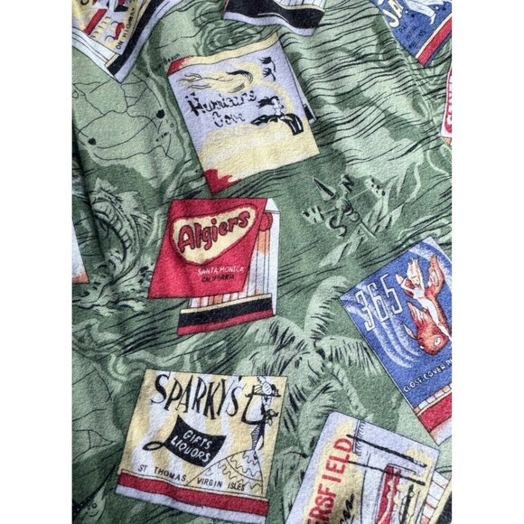 Vintage K.A.D. Men's Sz XL Green Button Up Camp Hawaiian Bowling Print Shirt - Picture 9 of 11